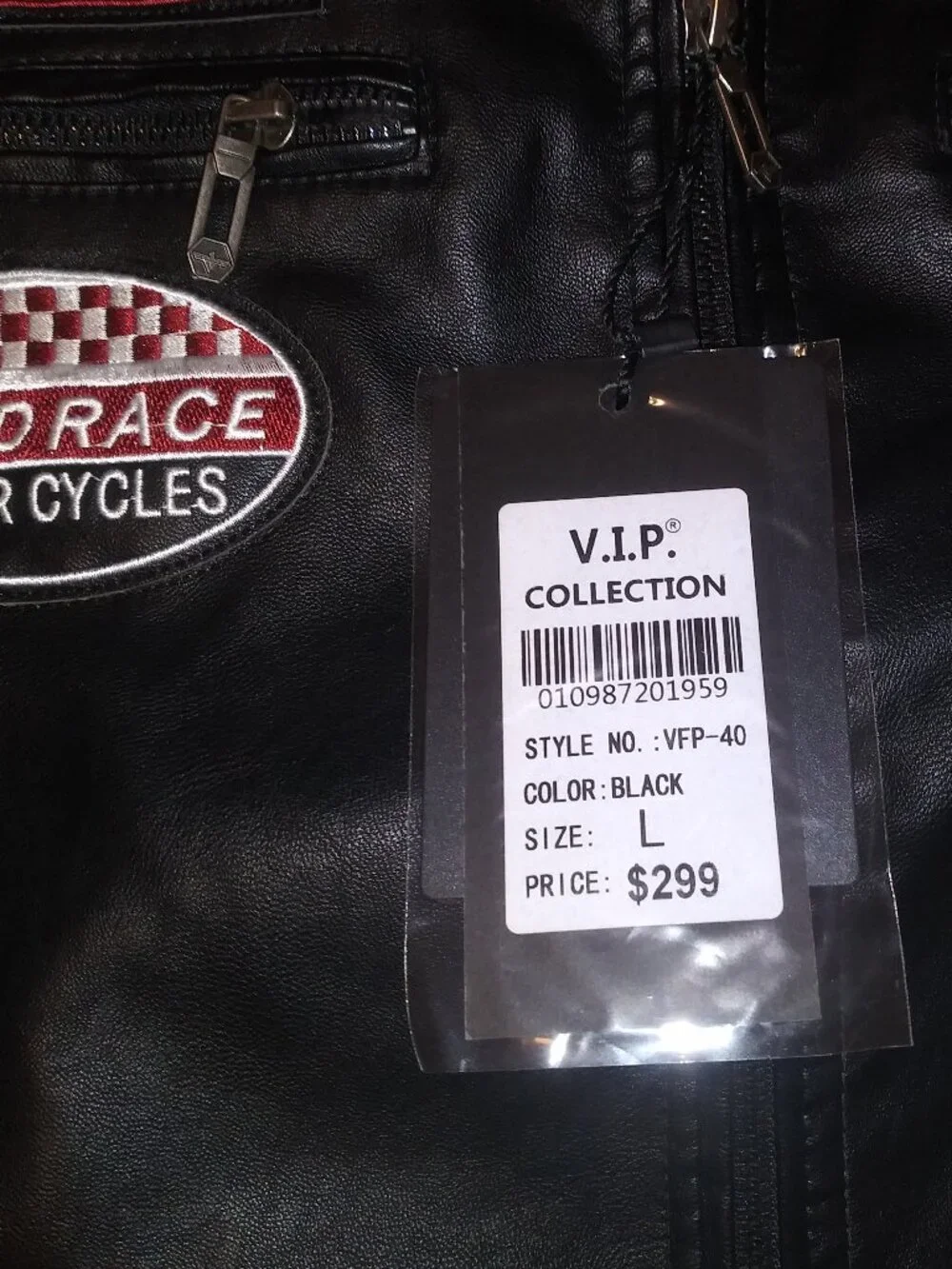 V.I.P. Collection Men’s Black Racing Motorcycle Jacket Red White Stripes Size -L